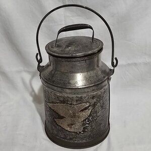 Vtg American Tin / Steel Milk Can 4QT Handled Eagle Shield Arrows Olive Branch